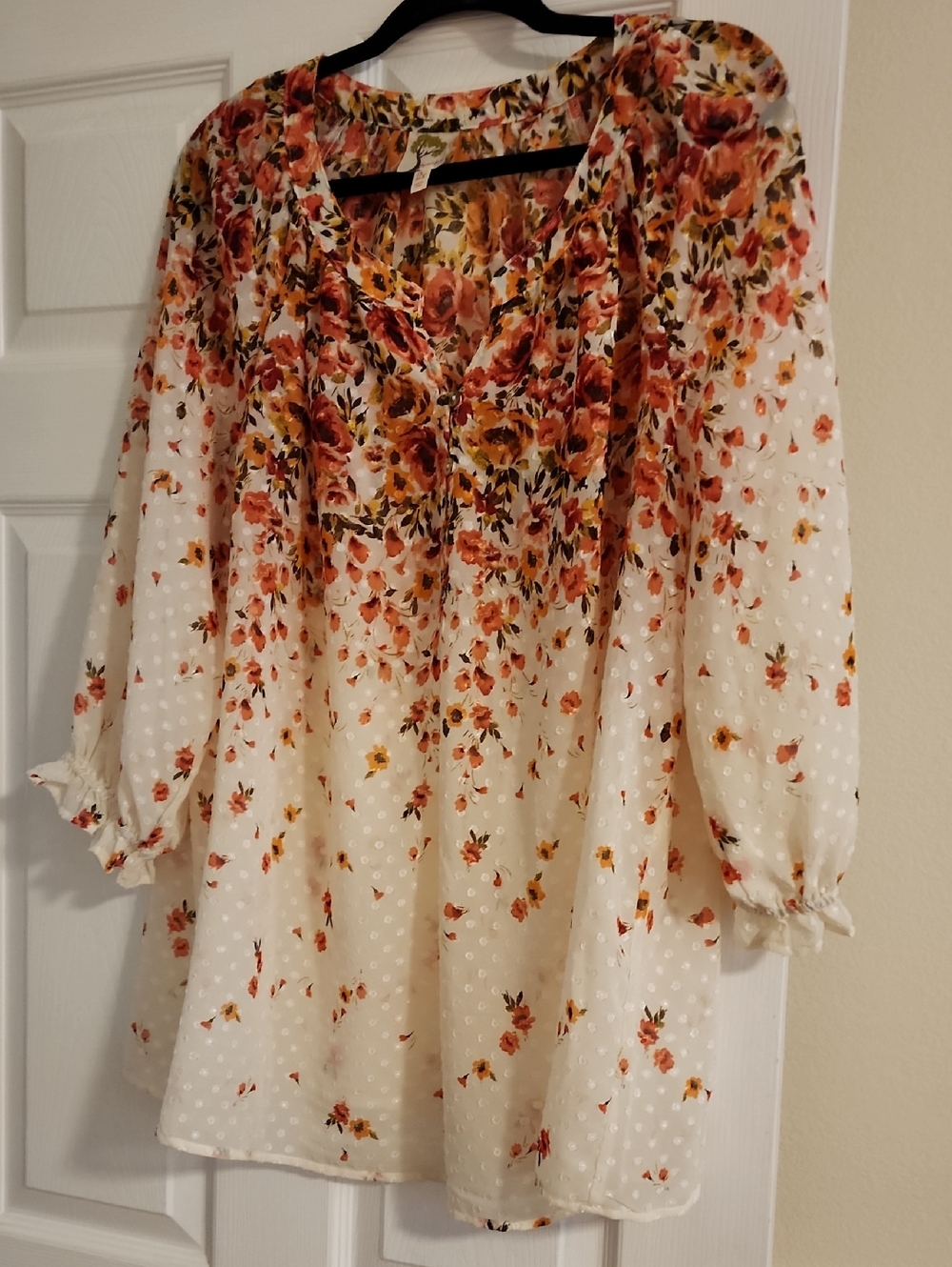 fig and flower Cream Floral Top with Orange, Yellow, Brown Accents